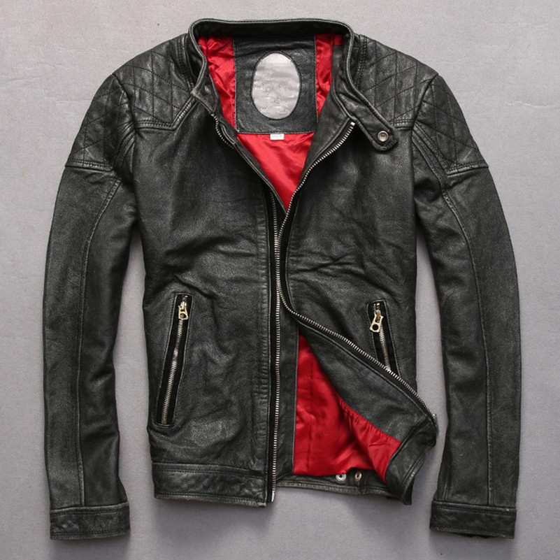   Ʈ  м  & S     Cowskin ٸ Į  ª Ŀ Ŷ/fashion men&s genuine leather motorcycle jacket black cowskin mandarin collar